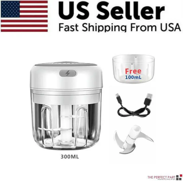Alt view image 2 of 7 - Electric 300ML Garlic Press Chopper Chili Onion Fruits Meat Mincer Blender Mixer - White