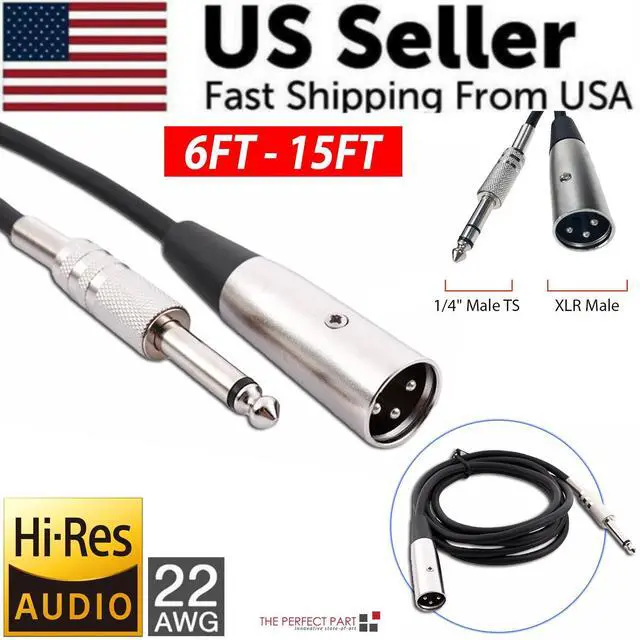 Alt view image 2 of 7 - XLR 3-Pin Male To 1/4" Plug TS Microphone Mono Cable Unbalanced Shielded Audio - 6 ft