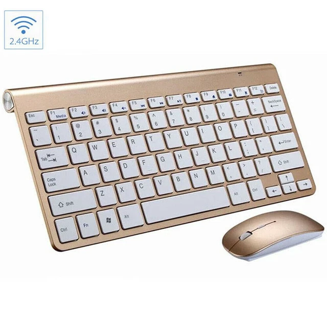 Alt view image 2 of 7 - Mini Wireless Keyboard And Mouse Set Waterproof 2.4G For Mac Apple PC Computer - Gold