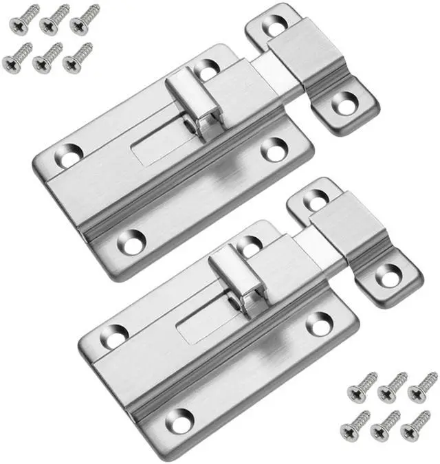 Main image of 2Pcs Stainless Steel Latch Sliding Silver Doors Lock Keyless Door Bolt For Doors - 3 Inch
