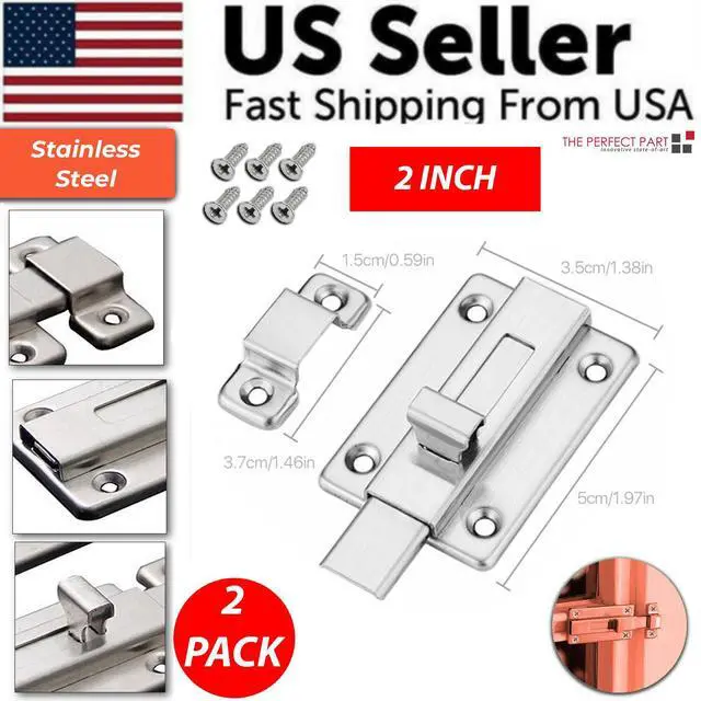 Alt view image 2 of 7 - 2Pcs Stainless Steel Latch Sliding Silver Doors Lock Keyless Door Bolt For Doors - 2 Inch