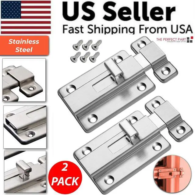 Alt view image 3 of 7 - 2Pcs Stainless Steel Latch Sliding Silver Doors Lock Keyless Door Bolt For Doors - 2 Inch