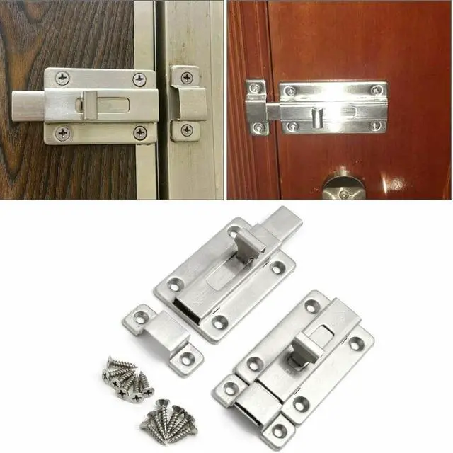 Alt view image 4 of 7 - 2Pcs Stainless Steel Latch Sliding Silver Doors Lock Keyless Door Bolt For Doors - 2 Inch