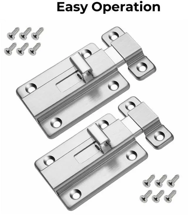 Alt view image 5 of 7 - 2Pcs Stainless Steel Latch Sliding Silver Doors Lock Keyless Door Bolt For Doors - 2 Inch