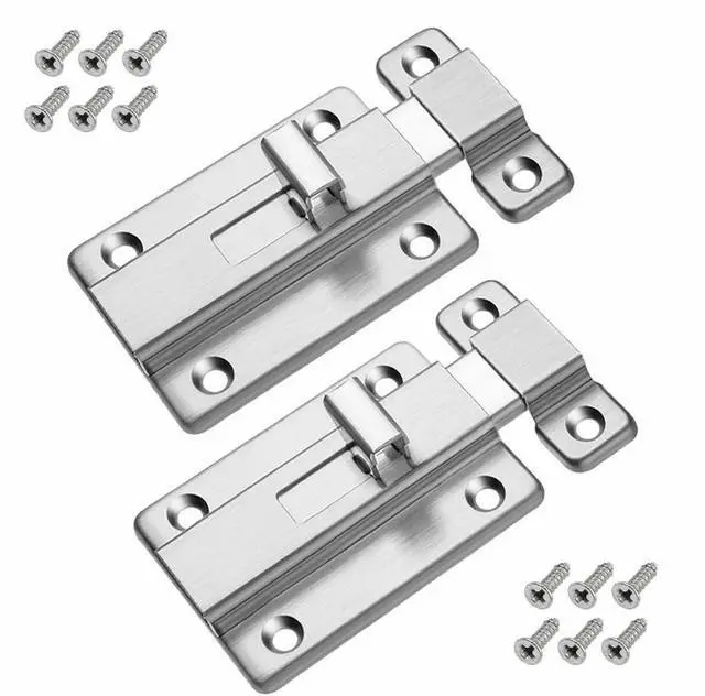 Alt view image 7 of 7 - 2Pcs Stainless Steel Latch Sliding Silver Doors Lock Keyless Door Bolt For Doors - 2 Inch