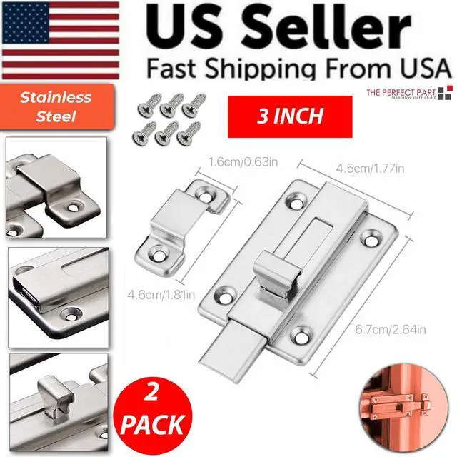 Alt view image 2 of 7 - 2Pcs Stainless Steel Latch Sliding Silver Doors Lock Keyless Door Bolt For Doors - 3 Inch