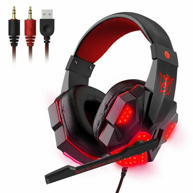 Alt view image 2 of 7 - 3.5mm Gaming Headset Mic LED Headphones Stereo Bass Surround For PC PS4 Xbox One - Black and Red