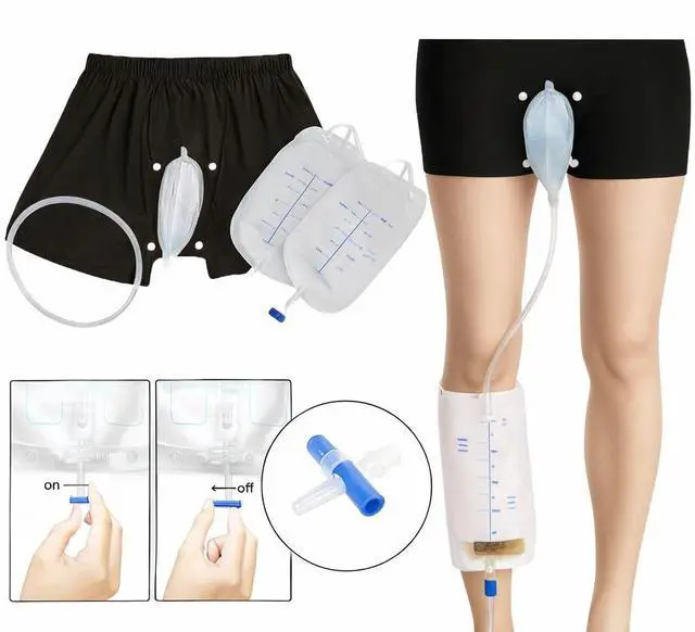 Main image of Male Wearable Incontinence Pants Urinal Leg Bag Silicone Urine Funnel Collector - Medium