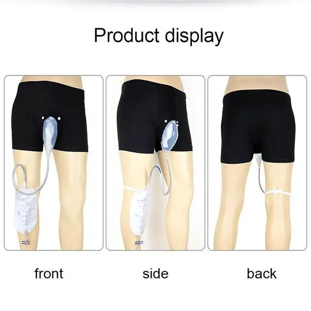Alt view image 6 of 7 - Male Wearable Incontinence Pants Urinal Leg Bag Silicone Urine Funnel Collector - Small