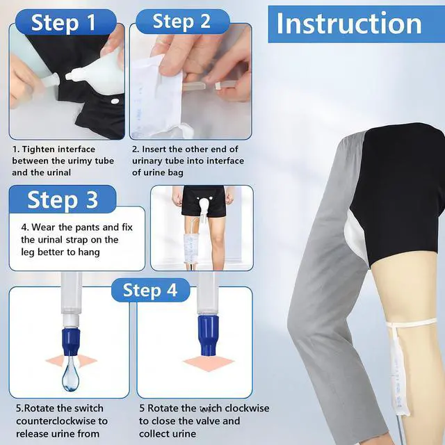 Alt view image 5 of 7 - Male Wearable Incontinence Pants Urinal Leg Bag Silicone Urine Funnel Collector - Small