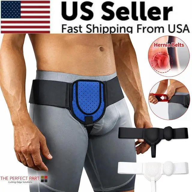 Alt view image 2 of 7 - Inguinal Hernia Belt Men Post Surgery Support Truss Groin Adjustable Straps Band - Blue