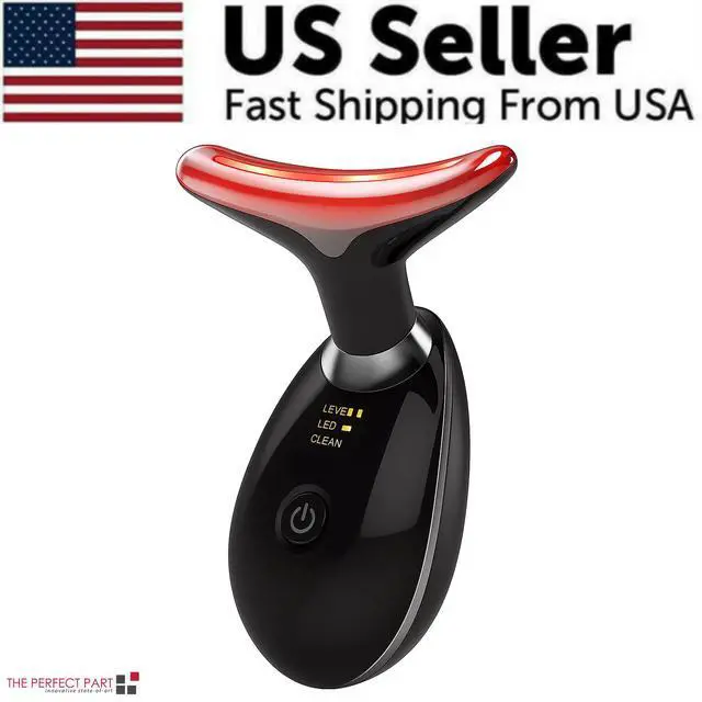 Alt view image 2 of 7 - Neck Face Lifting Massager Skin Tighten Device LED Anti Wrinkle Double Chin US - Black
