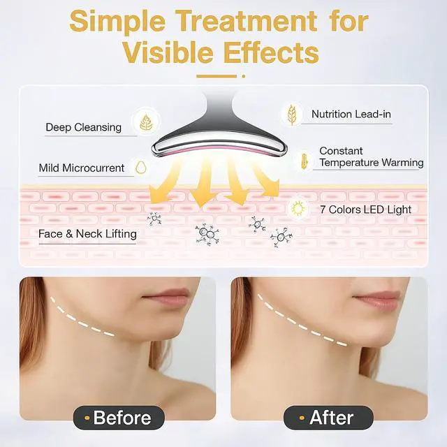 Alt view image 6 of 7 - Neck Face Lifting Massager Skin Tighten Device LED Anti Wrinkle Double Chin US - White