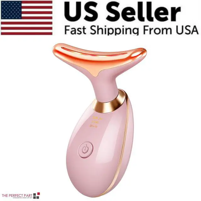 Alt view image 2 of 7 - Neck Face Lifting Massager Skin Tighten Device LED Anti Wrinkle Double Chin US - Pink