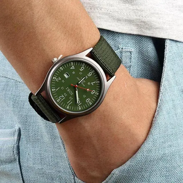 Alt view image 4 of 7 - Men's Military Army Luminous 24 Hours Dial Nylon Strap Date Quartz Wrist Watch - Black