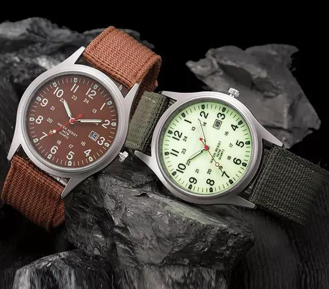 Alt view image 7 of 7 - Men's Military Army Luminous 24 Hours Dial Nylon Strap Date Quartz Wrist Watch - Black