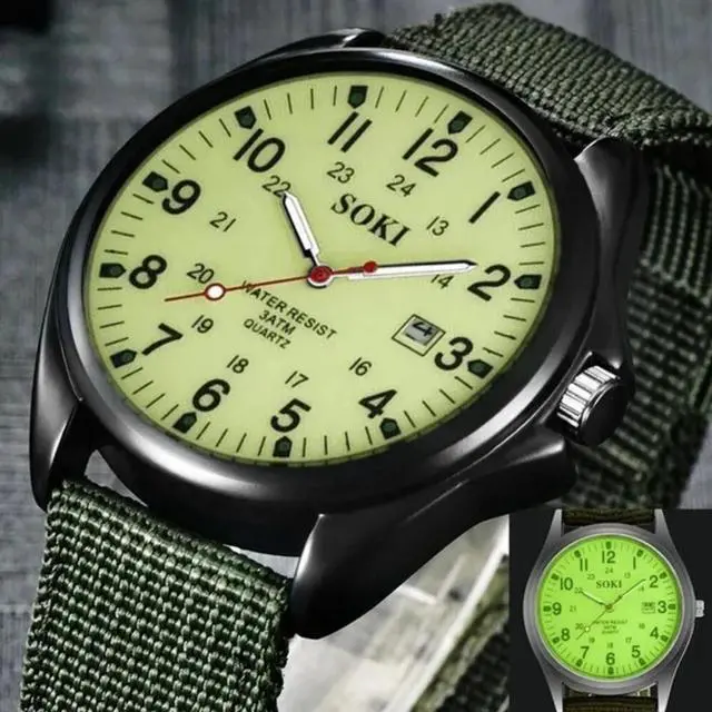 Alt view image 6 of 7 - Men's Military Army Luminous 24 Hours Dial Nylon Strap Date Quartz Wrist Watch - Black