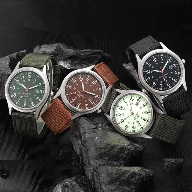 Alt view image 5 of 7 - Men's Military Army Luminous 24 Hours Dial Nylon Strap Date Quartz Wrist Watch - Black