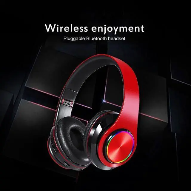 Alt view image 5 of 7 - Super Bass Wireless Bluetooth Headphones Foldable Stereo Earphones Headsets Mic - Black and Red