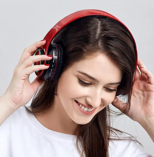 Alt view image 7 of 7 - Super Bass Wireless Bluetooth Headphones Foldable Stereo Earphones Headsets Mic - Black and Red