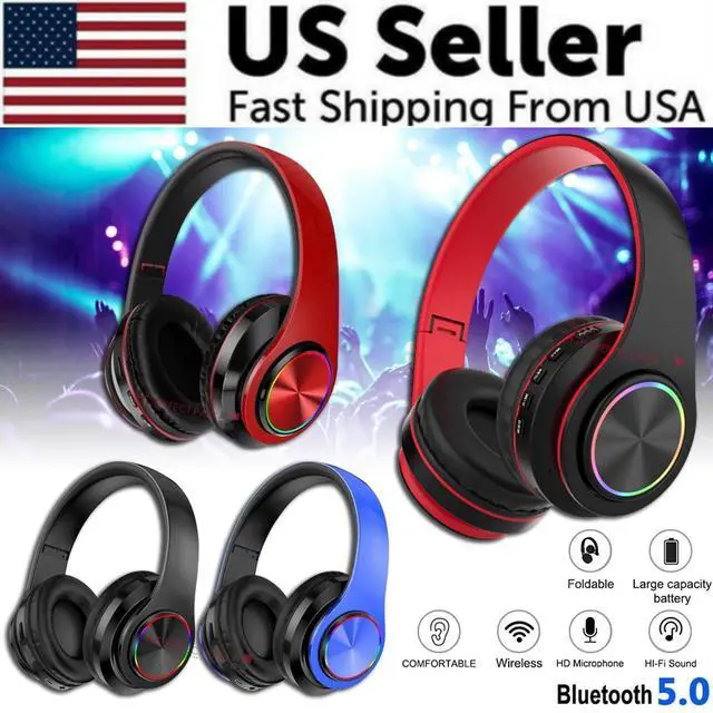 Alt view image 3 of 7 - Super Bass Wireless Bluetooth Headphones Foldable Stereo Earphones Headsets Mic - Black and Red