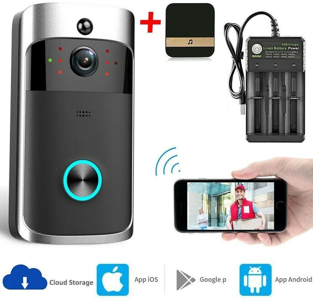 Alt view image 2 of 7 - Smart Wireless WiFi Video Doorbell Phone Door Ring Intercom Security Camera Bell - Doorbell+Battery+Charger+Chime