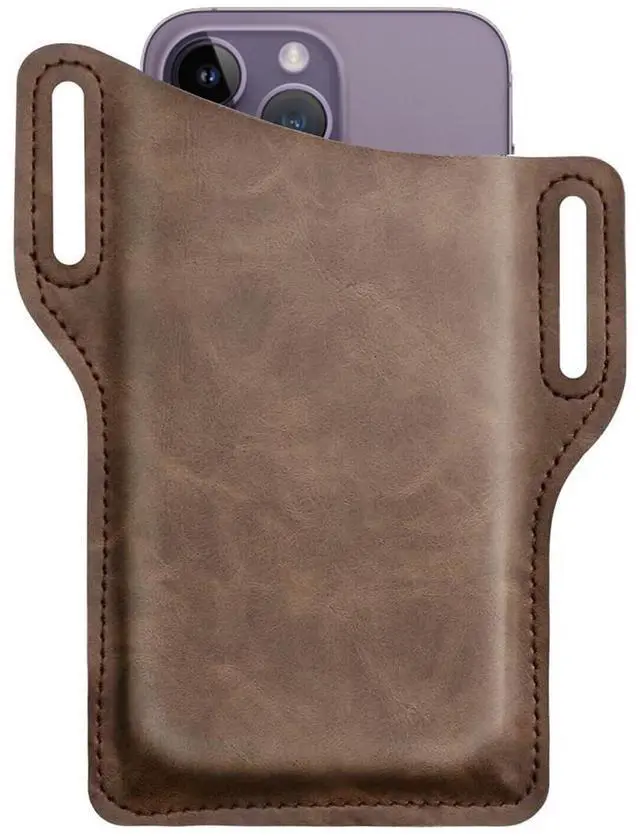 Main image of Men Cell Phone Belt Pack Bag Loop Waist Holster Pouch Case Leather Wallet Cover - Coffee