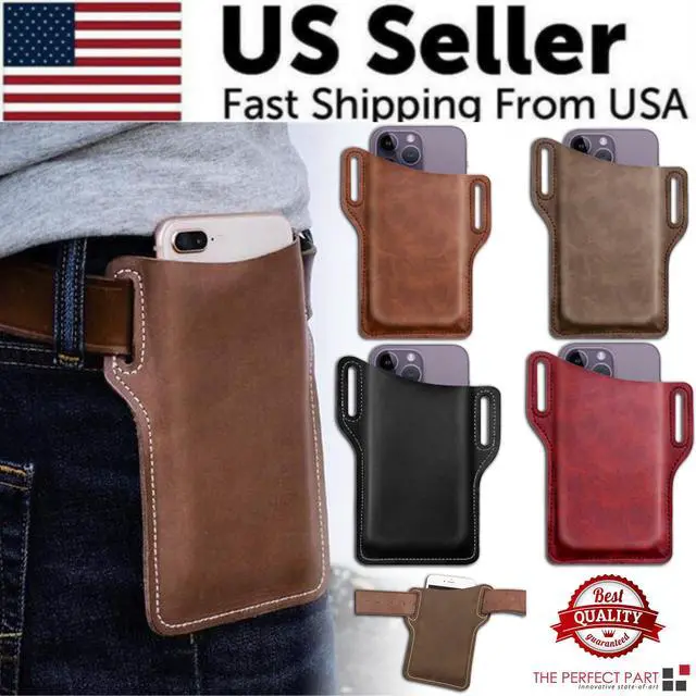 Alt view image 3 of 7 - Men Cell Phone Belt Pack Bag Loop Waist Holster Pouch Case Leather Wallet Cover - Coffee