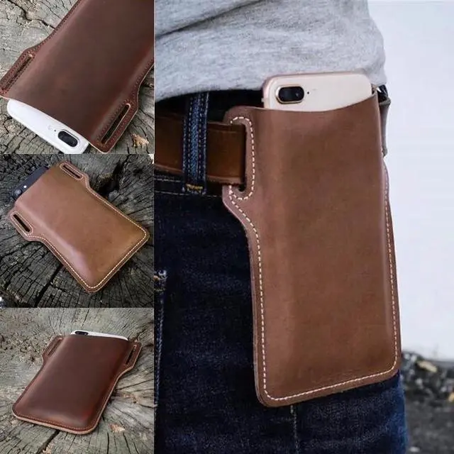 Alt view image 5 of 7 - Men Cell Phone Belt Pack Bag Loop Waist Holster Pouch Case Leather Wallet Cover - Coffee