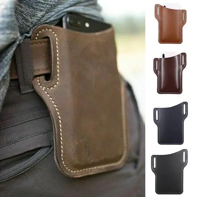 Alt view image 4 of 7 - Men Cell Phone Belt Pack Bag Loop Waist Holster Pouch Case Leather Wallet Cover - Coffee