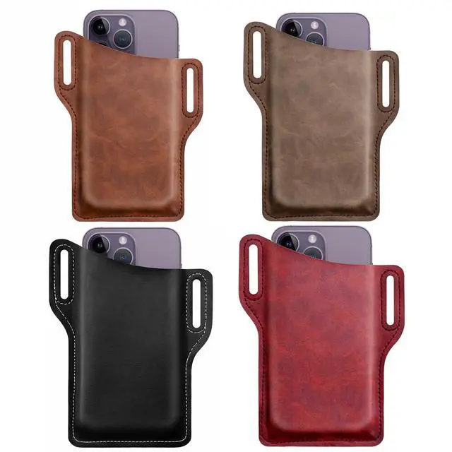 Alt view image 6 of 7 - Men Cell Phone Belt Pack Bag Loop Waist Holster Pouch Case Leather Wallet Cover - Coffee