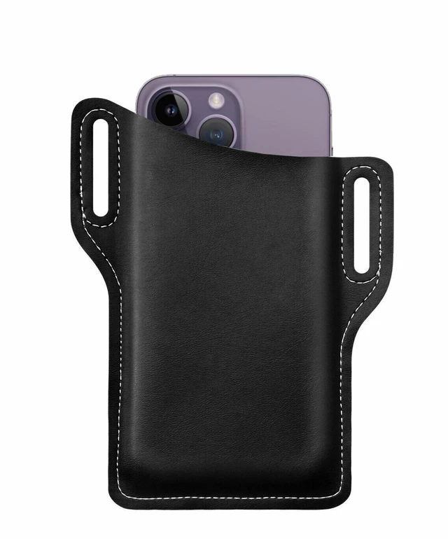 Alt view image 2 of 7 - Men Cell Phone Belt Pack Bag Loop Waist Holster Pouch Case Leather Wallet Cover - Black