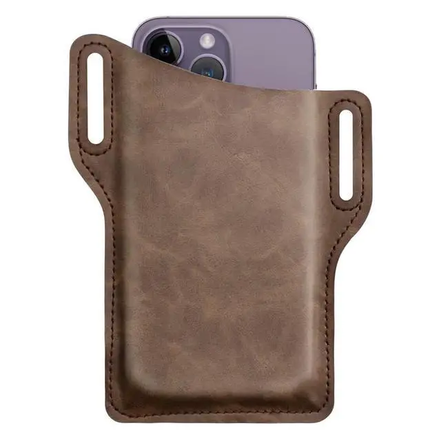 Alt view image 2 of 7 - Men Cell Phone Belt Pack Bag Loop Waist Holster Pouch Case Leather Wallet Cover - Coffee