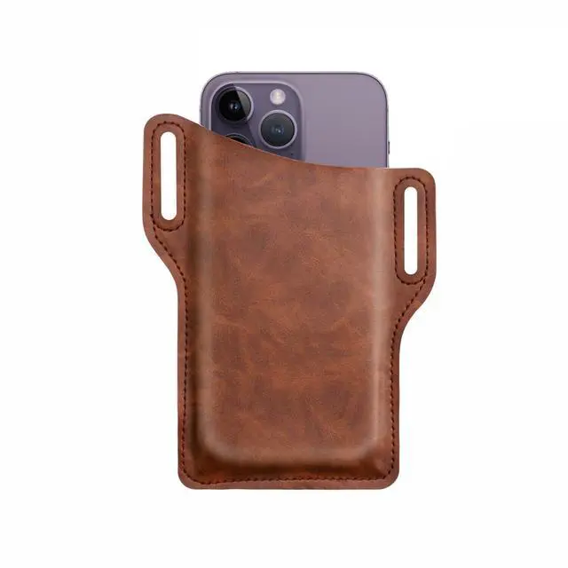 Alt view image 2 of 7 - Men Cell Phone Belt Pack Bag Loop Waist Holster Pouch Case Leather Wallet Cover - Brown
