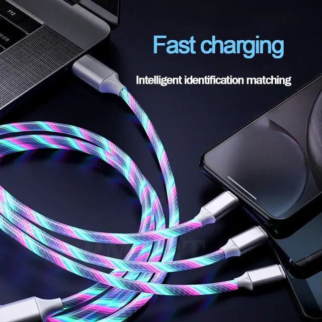 Main image of 3 in 1 LED Fast Charging Cable Adapter For iPhone Micro USB Type C Charger Cord - Iridescent