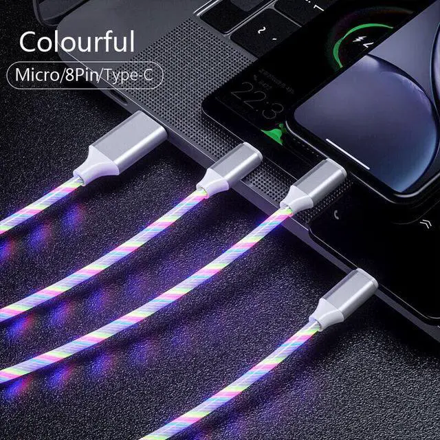 Alt view image 2 of 7 - 3 in 1 LED Fast Charging Cable Adapter For iPhone Micro USB Type C Charger Cord - Iridescent