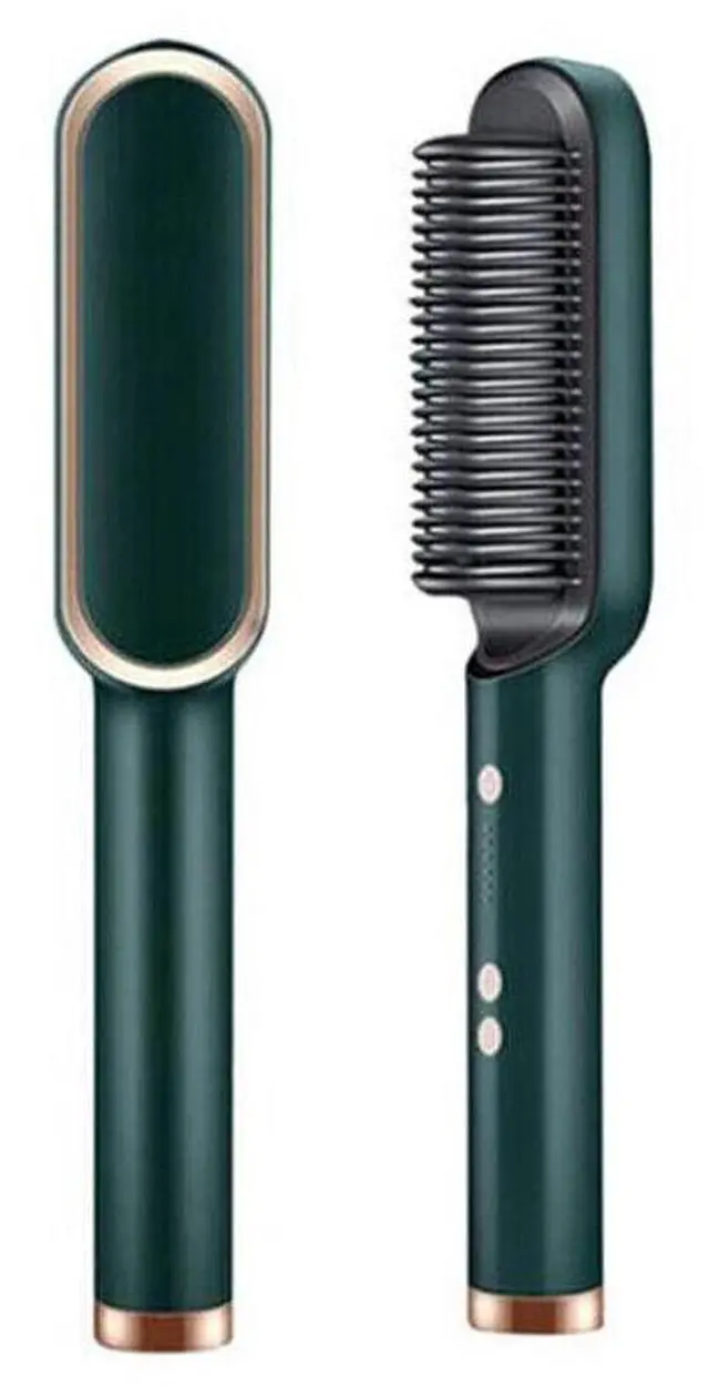 Main image of Hair Straightener Brush Straightening Curler Hot Comb Electric Adjustable Heat - Green