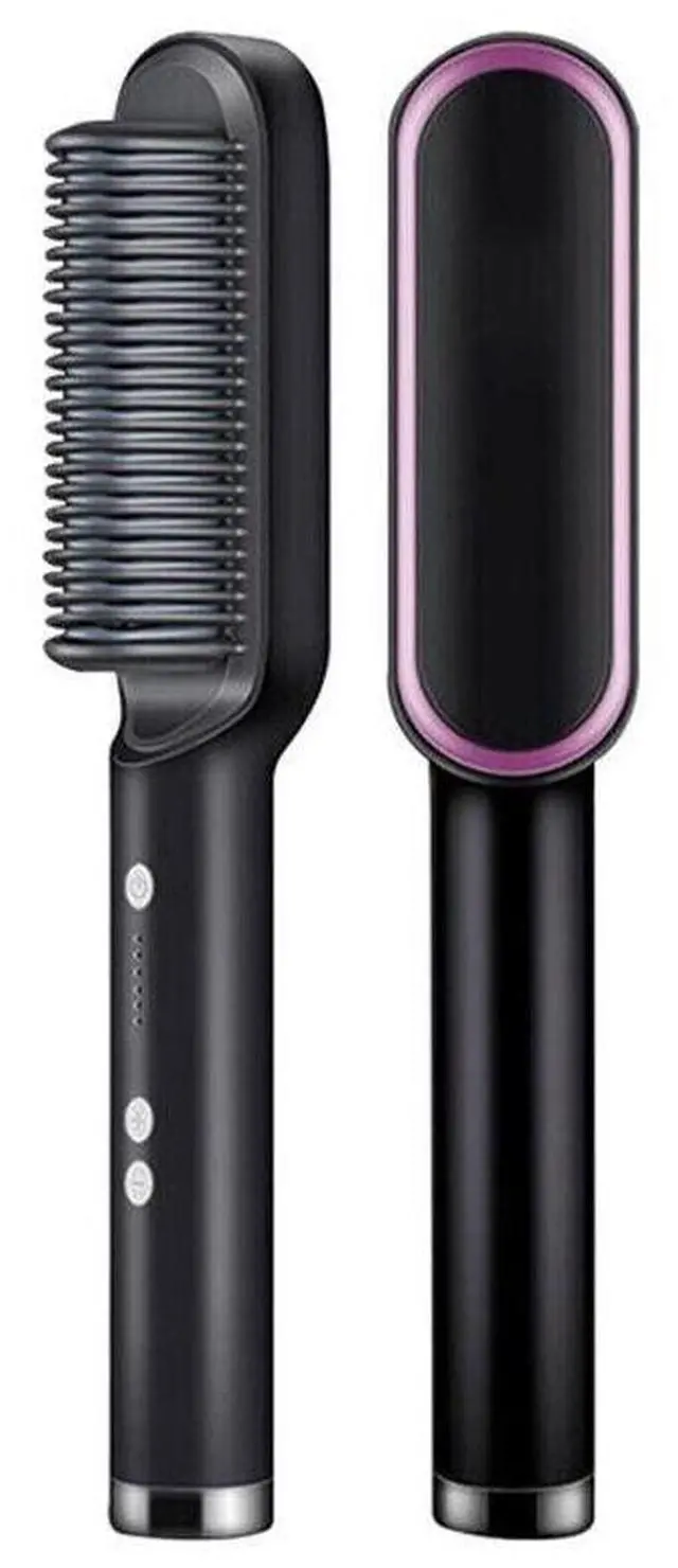 Main image of Hair Straightener Brush Straightening Curler Hot Comb Electric Adjustable Heat - Black