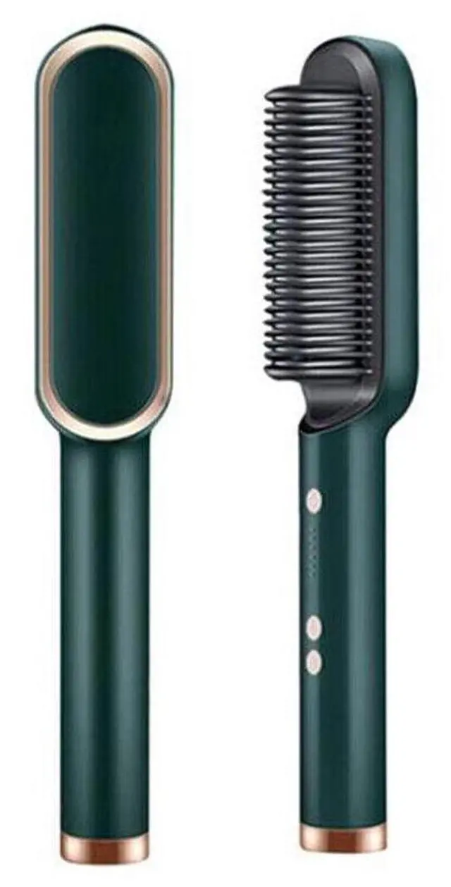 Alt view image 2 of 7 - Hair Straightener Brush Straightening Curler Hot Comb Electric Adjustable Heat - Green