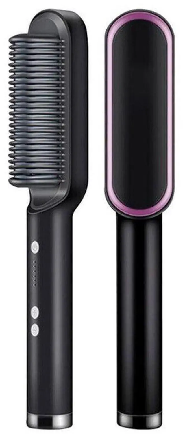 Alt view image 2 of 7 - Hair Straightener Brush Straightening Curler Hot Comb Electric Adjustable Heat - Black
