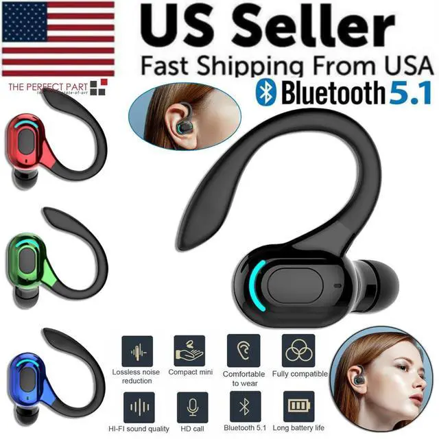 Alt view image 3 of 7 - New Bluetooth 5.1 Headset Wireless Earbuds Earphones Stereo Headphones Ear Hook - Black