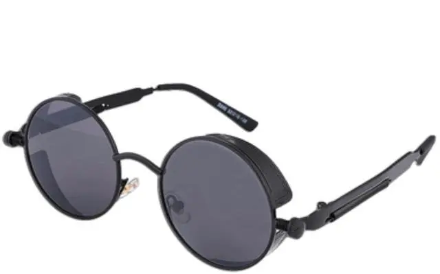 Main image of Retro Round Polarized Sunglasses Men Women Vintage Gothic Steampunk Glasses - Black/Black Polarized