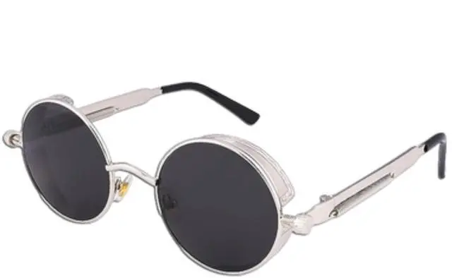 Main image of Retro Round Polarized Sunglasses Men Women Vintage Gothic Steampunk Glasses - Silver/Black Polarized