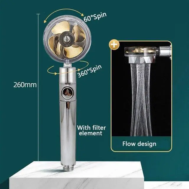 Alt view image 2 of 7 - High Pressure Shower Head Adjustable 360° Rotation Turbine Water Saving Shower - Gold