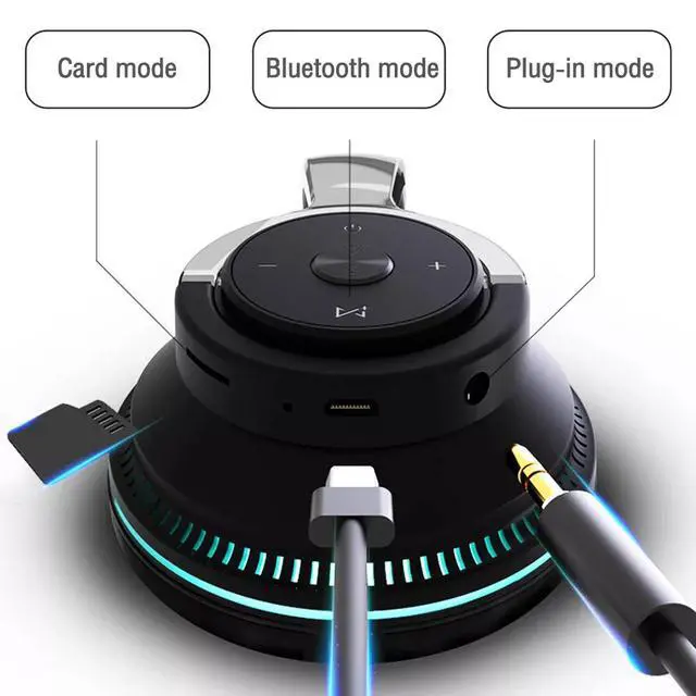 Alt view image 4 of 7 - Wireless Bluetooth 5.1 Headphones Over Ear LED Headset Stereo Noise Cancelling - Blue