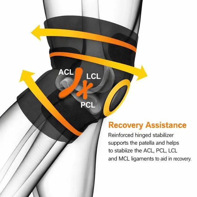 Alt view image 4 of 7 - Knee Brace Compression Sleeve Hinged Joint Support Open Patella Stabilizer Wrap - M