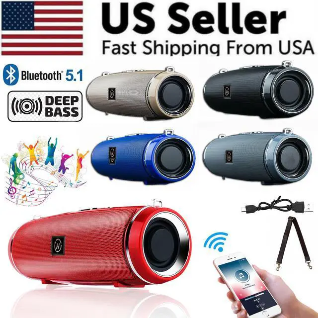 Alt view image 3 of 7 - Bluetooth 5.1 Speaker Wireless Waterproof Outdoor Stereo LOUD Bass USB/TF Strap - Blue