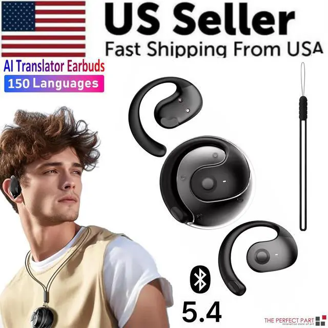 Alt view image 2 of 7 - Translator Earbuds 150 Languages Real Time Translation Bluetooth 5.4 Headset US - Black
