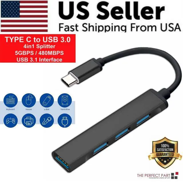Main image of Multiport USB-C Hub Type C To USB 3.0 4K HDMI Adapter For Macbook Pro / Air USA - 4-in-1 Black