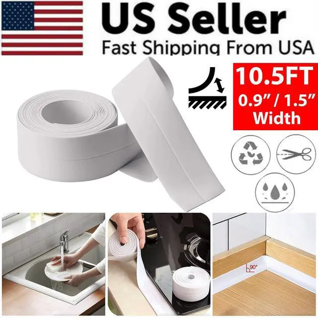 Main image of 10.5FT PVC Self Adhesive Caulk Sealing Strip Tape For Kitchen Wall Sink Toilet - 10.5ft x 1.5in